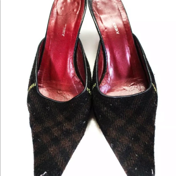 BURBERRY SQUARE TOE MULES WOOL PLAID SIZE 36.5 - Picture 3 of 6